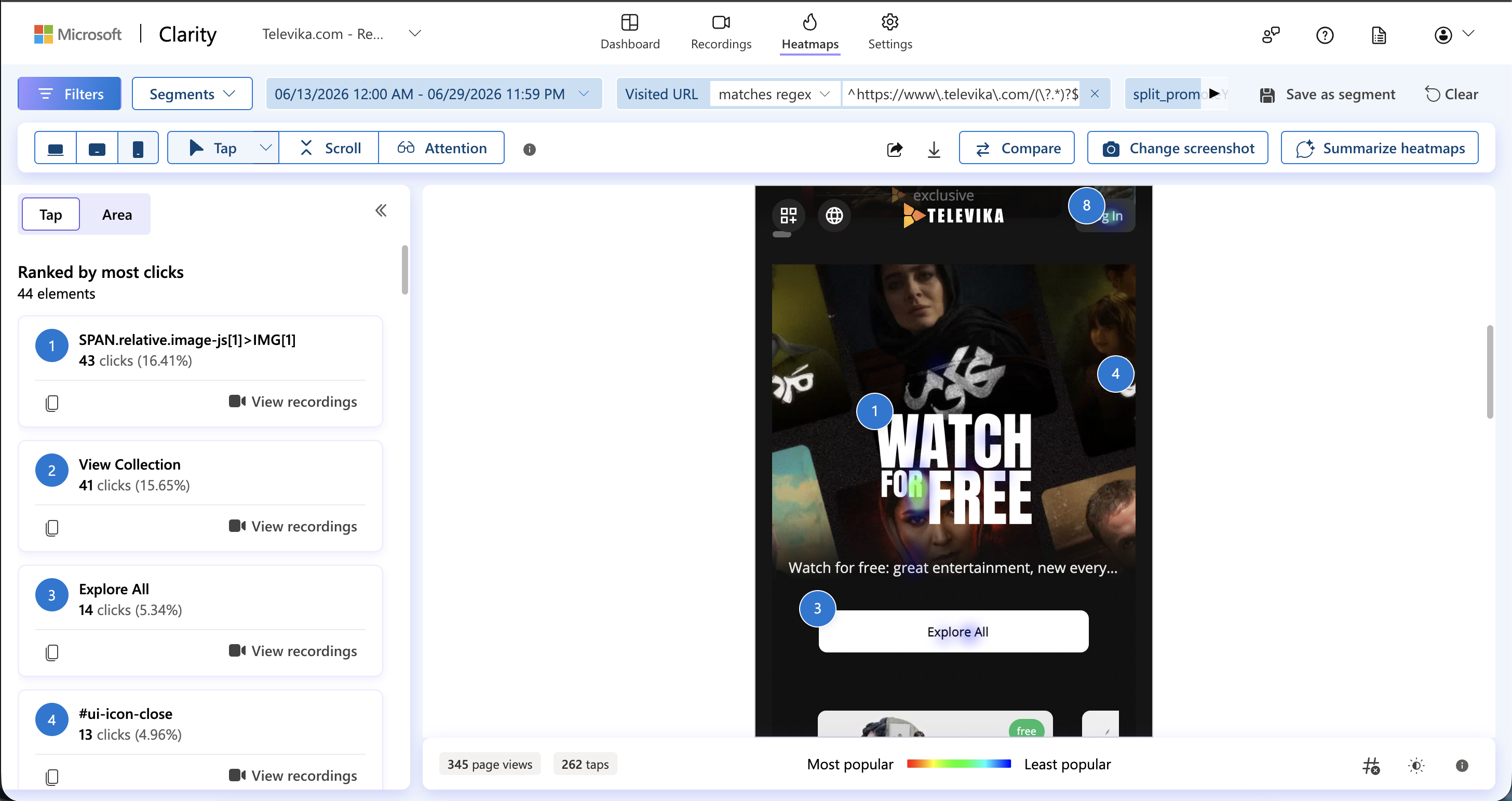 Mobile homepage click map - hero and Explore All